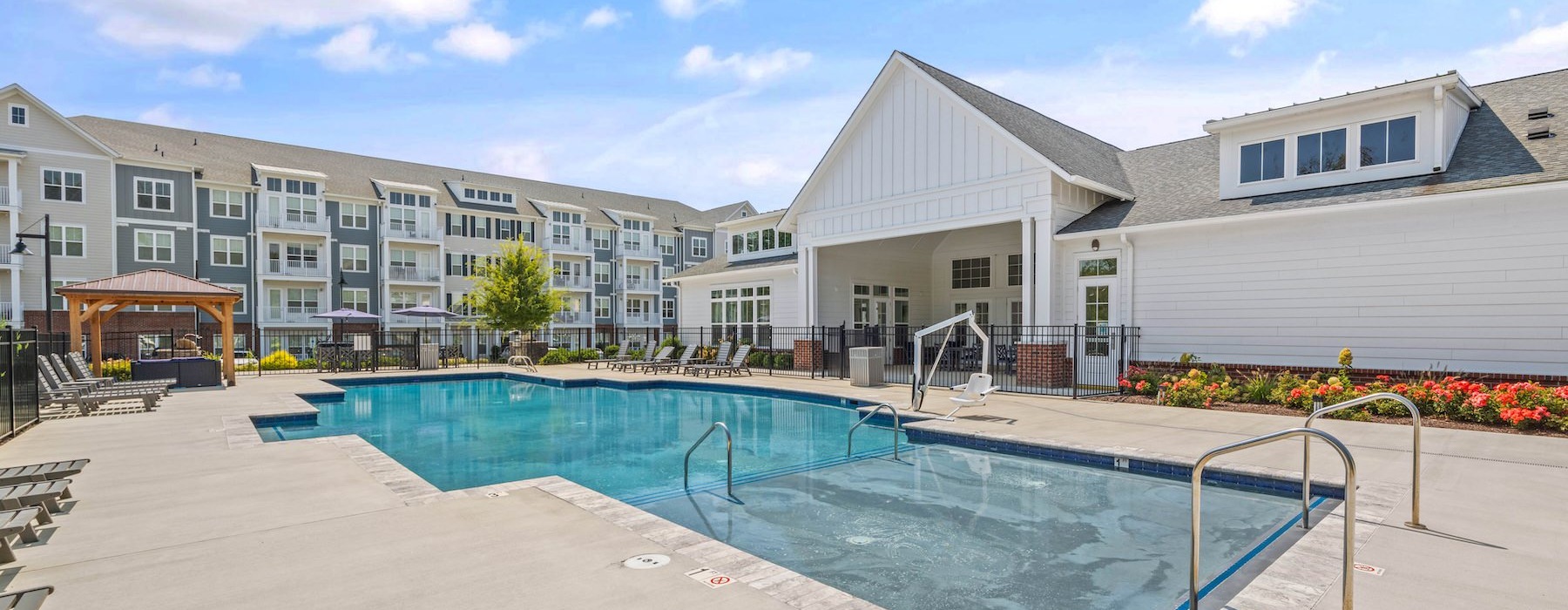 a swimming pool in a courtyard